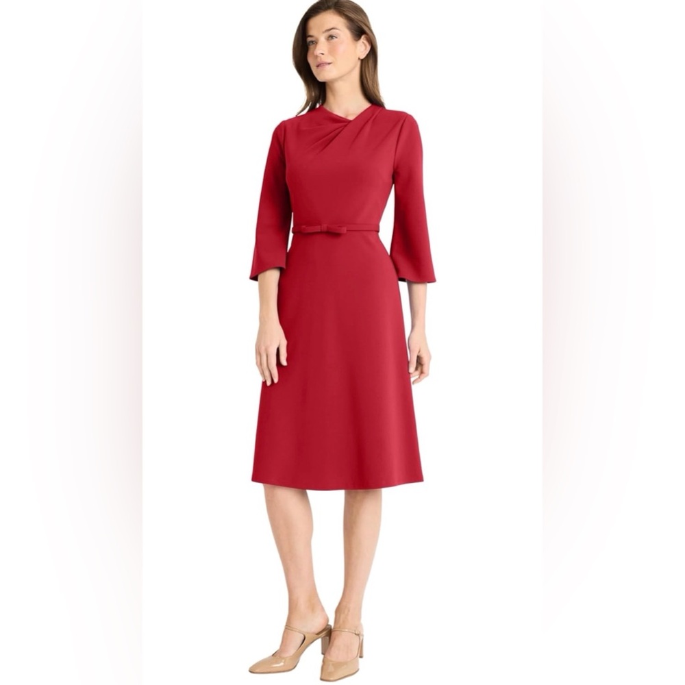NEW Maggy London Red A-Line Midi Dress with Three-Quarter Sleeves